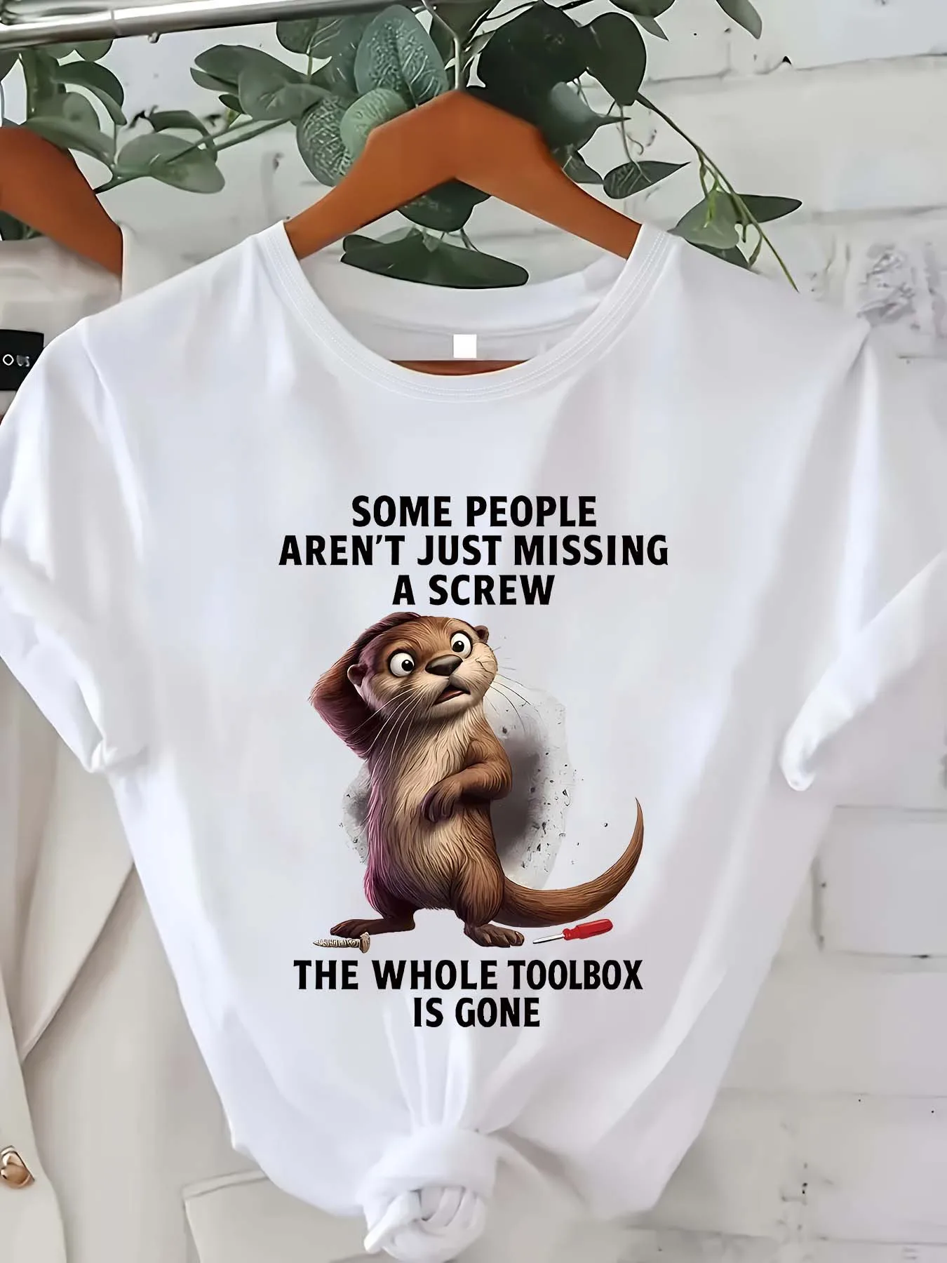 Some People Aren't Just Missing A Screw The Whole Toolbox Is Gone Women's Tee - Funny Otter Graphic, Casual Pink Top view 3