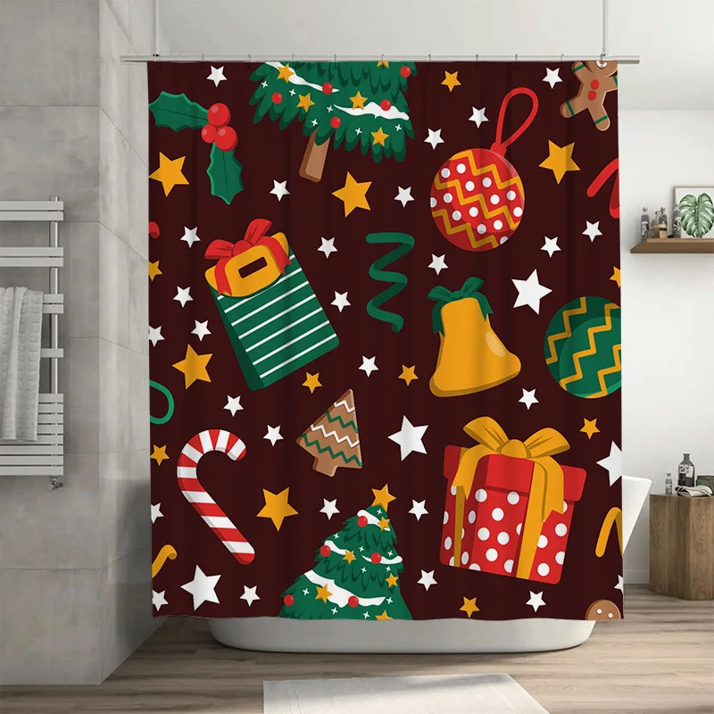 

TU Рождественская занавеска для душа Праздничный праздничный декор Водонепроницаемый набор для ванной комнаты Праздничный рождественский узор Фон