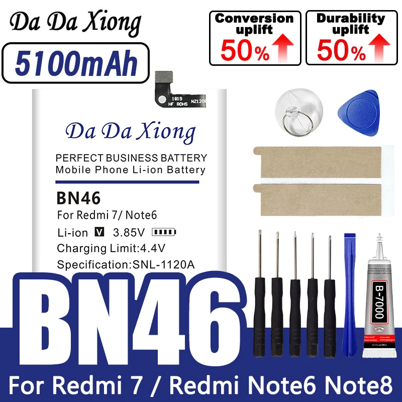 Replacement 5100mAh BN46 Battery For Xiaomi Redmi 7 Note8 Note 8 8T Phone Battery Bateria Batterie AKKU Free Tools