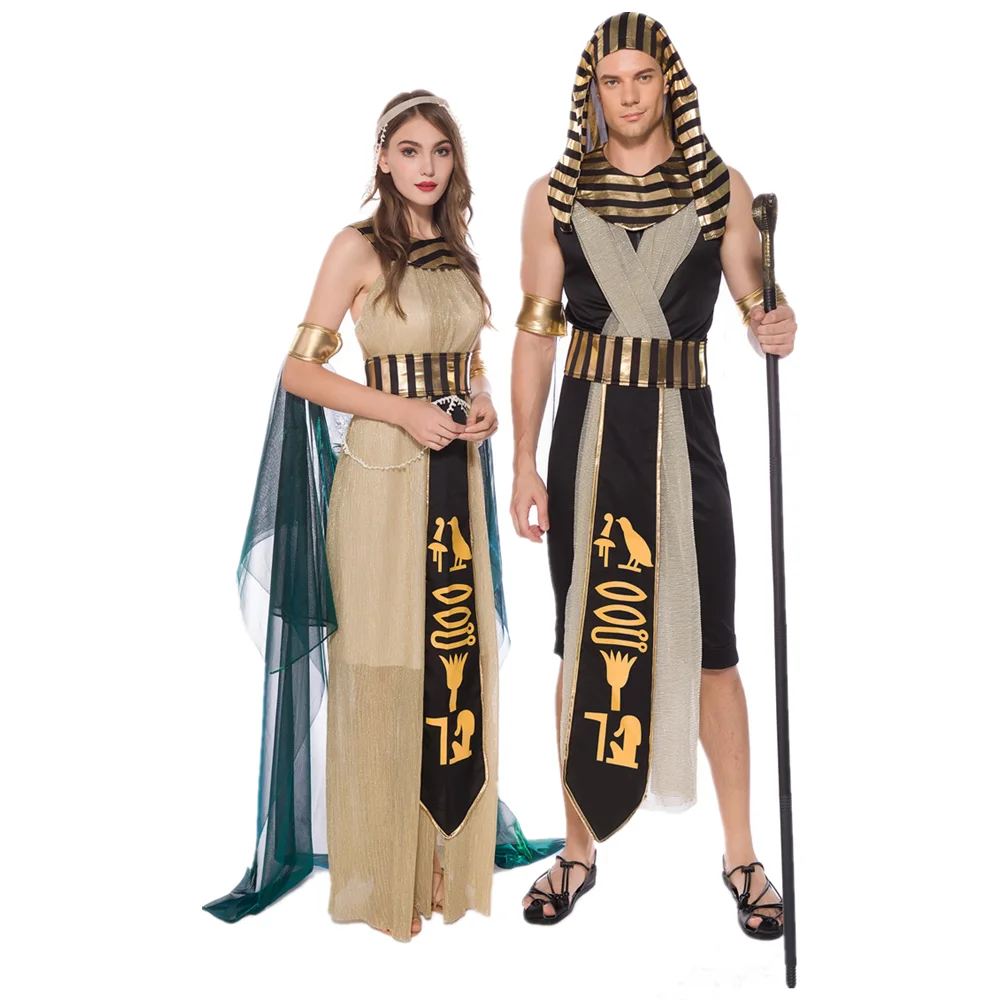 Egyptian Pharaoh King Cosplay Fato para Homens e Mulheres, Cleópatra, Deusa Grega, Halloween, Casal