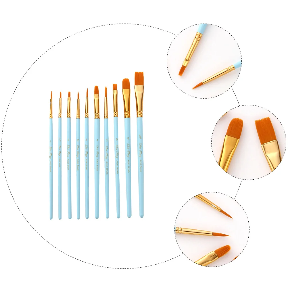 

10 Pcs Brushes Set Gouache Watercolor Wooden Gouache Paint Brush Handle Copper Pipe Artists Brush Kit Nylon Wool Solid Wood