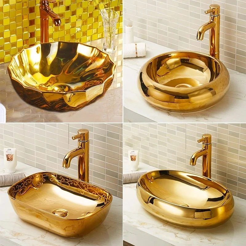 

КТВ бар отель клуб свет роскошный позолоченный умывальник умывальник керамический настольный умывальник