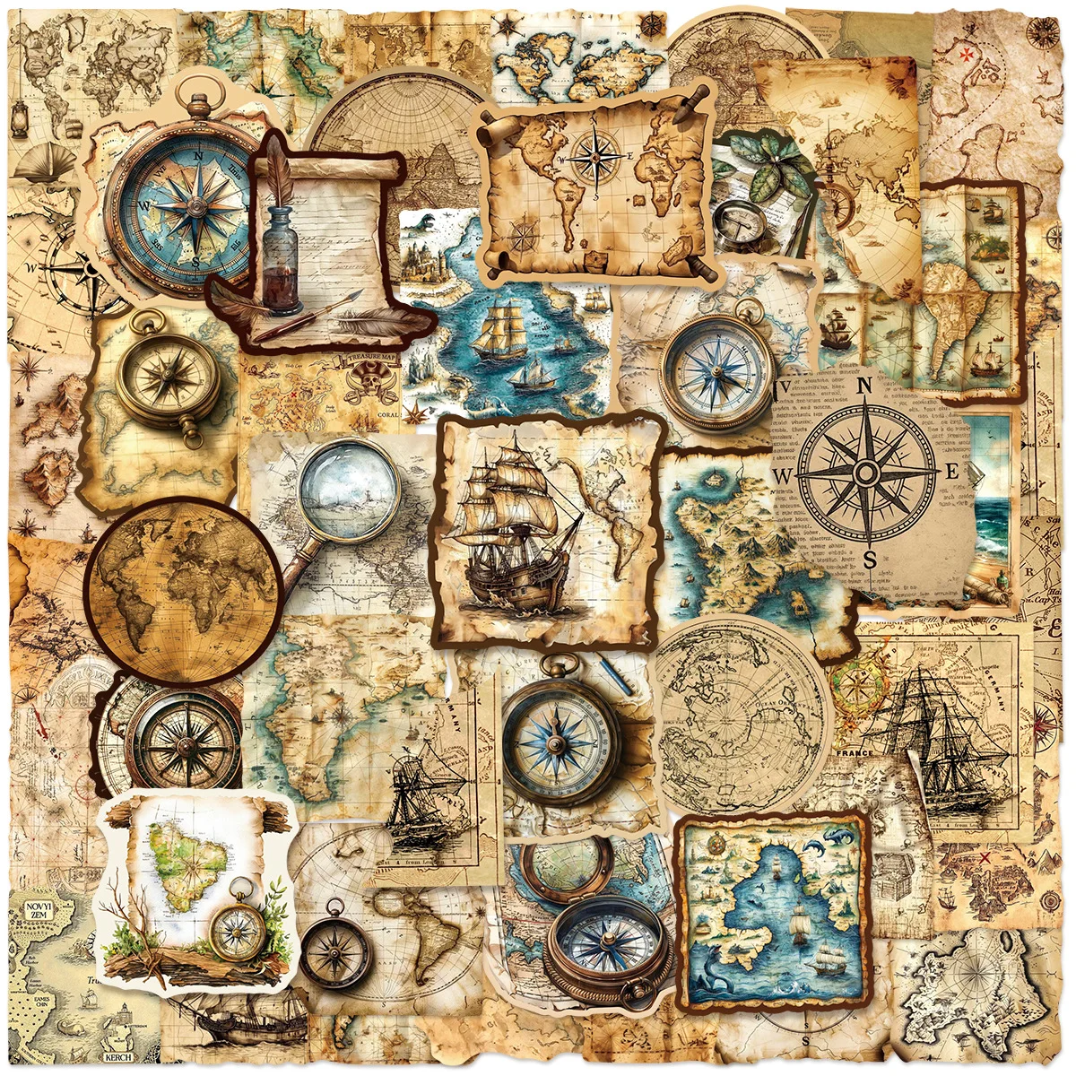 

10/25/50pcs Retro Map Stickers Old Time Style Decals for DIY Phone Laptop Notebook Scrapbooking Helmet Car Waterproof