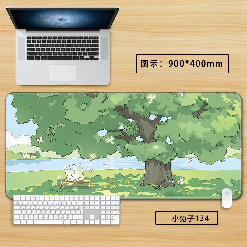 Tapete de mouse estético verde – Tapete de mesa fofo XXL para meninas, superfície de teclado antiderrapante para escritório e casa, design pastel calmante