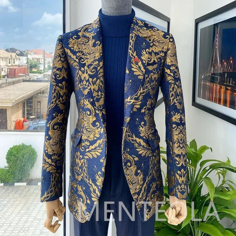 Jacquard Men Suit Jacket Slim Fit Floral Casual Blazer for Wedding Prom Party 1 Pc Notch Lapel Male Fashion Coat 2024