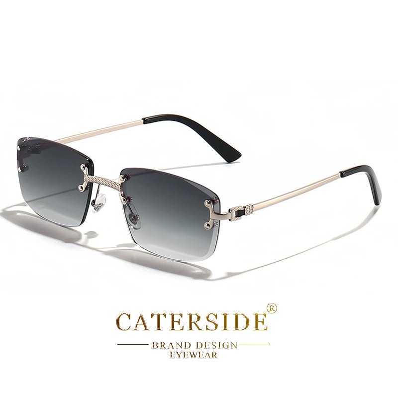 CATERSIDE Punk Rechteck Sonnenbrille Männer Frauen Luxus Designer Randlose Gradienten Objektiv Metall Sonnenbrille Für Männer Sport 2024 UV400 3