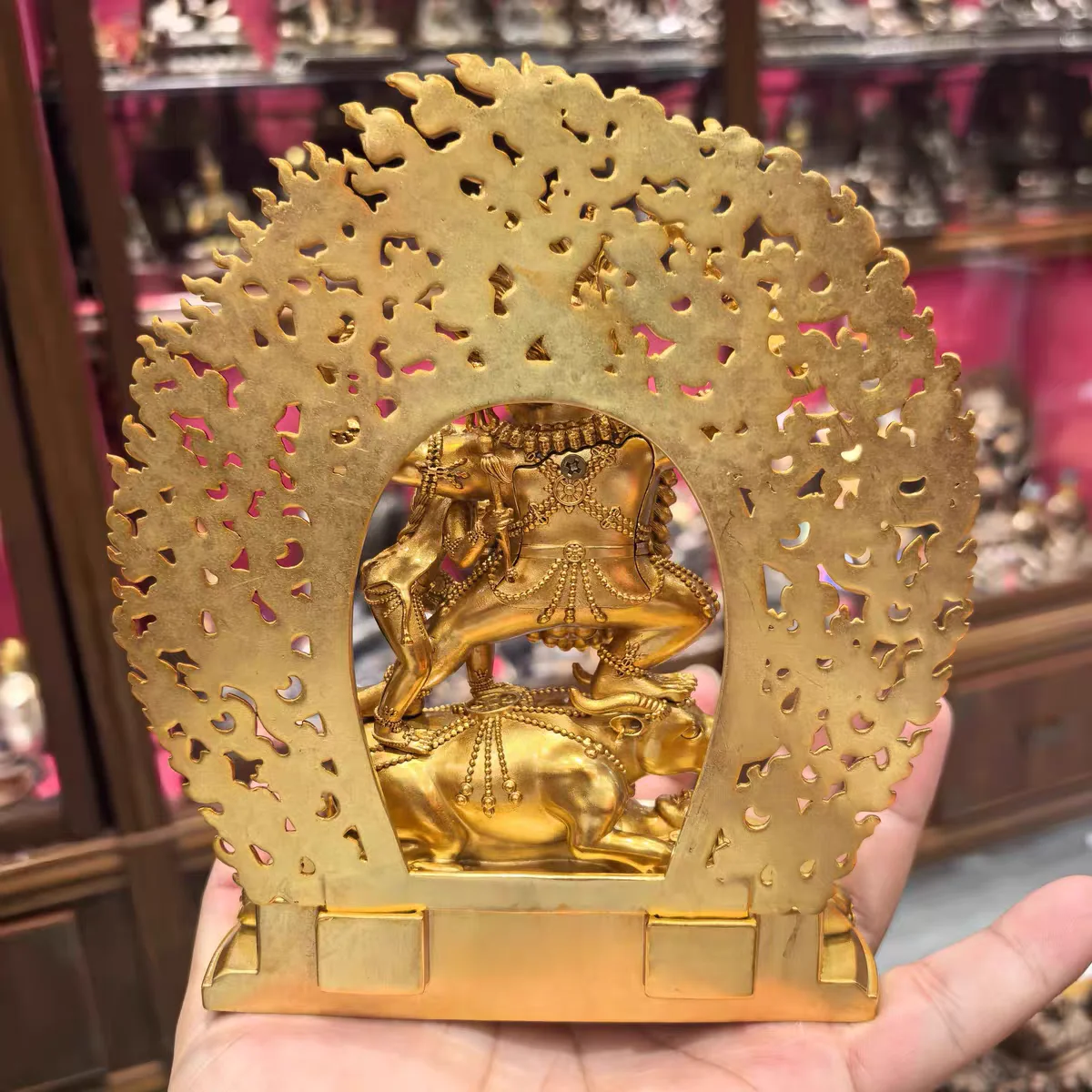 Yamantaka Dharma Protector/Chogyal/Yama Dharmaraja/15cm/gold copper/Buddha Statue