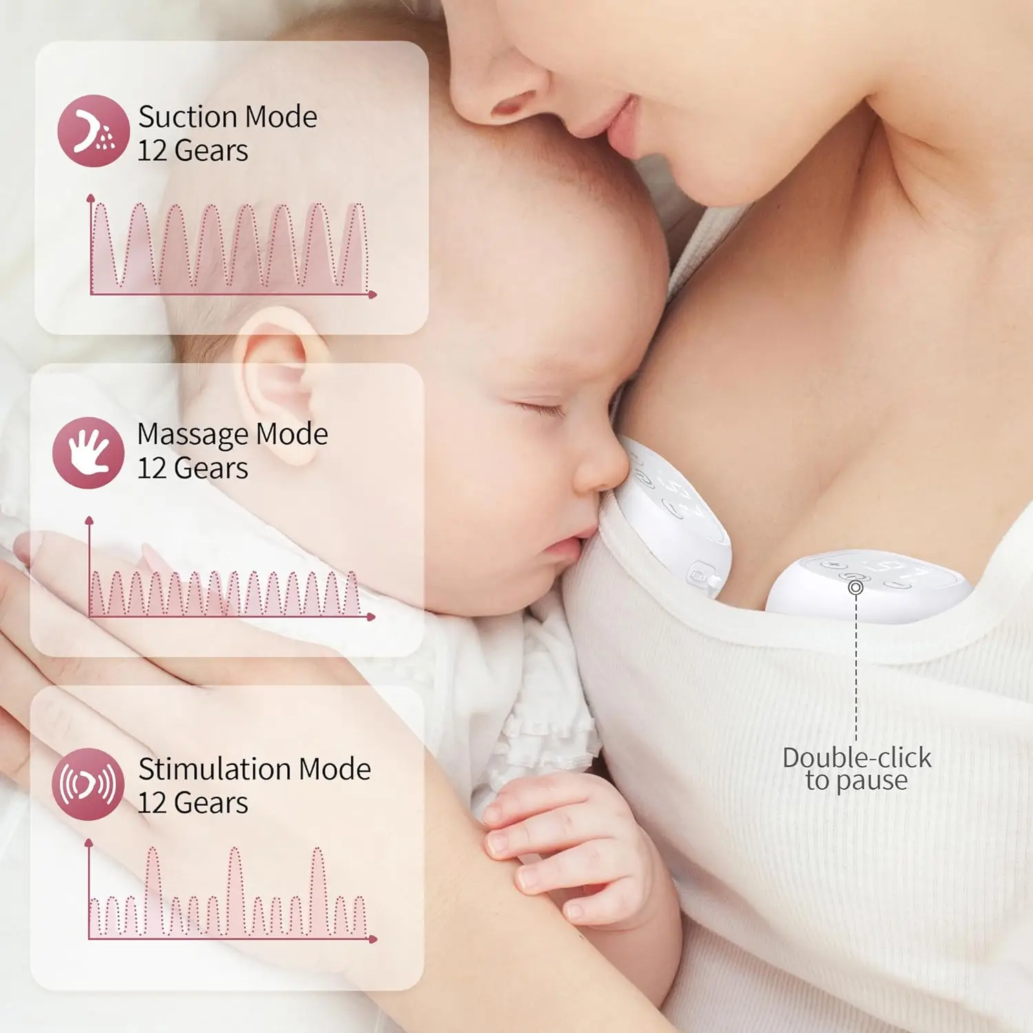 Hands Free Wearable Breast Pump, Aleitamento Materno de Baixo Ruído, 12 Níveis, 3 Modos, 1200mAh, 21mm, 24mm, Flange 27mm, Amamentação Indolor, Pacote 2