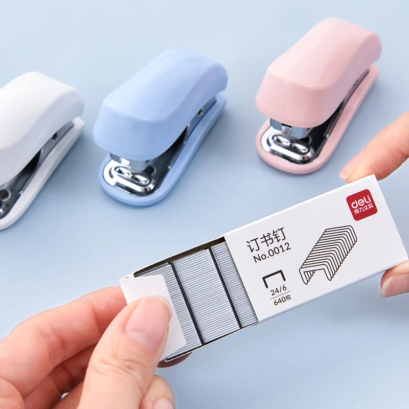 MOHAMM 1pc Cute Macaron Color Mini Stapler for Student Stationery Combo Set Convenient Small Nail Booking