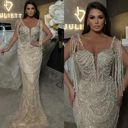 Graceful Pearls Wedding Dresses Sequins Tassel Mermaid Bridal Gowns Sleeveless Illusion Customized Princess Vestidos De Novia
