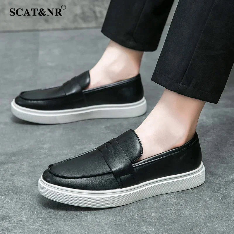 Men casual leather shoes durable anti slip breathable summer comfort classics male shoes lightweight wedding white soled shoes