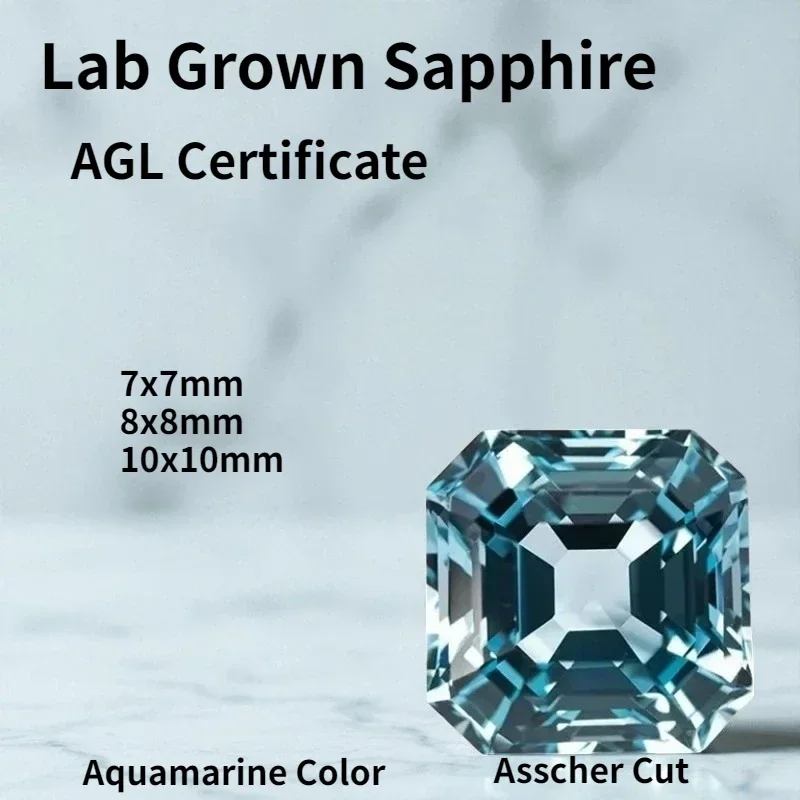 

L-Top Aquamarine Color Lab Grown Sapphire Asscher Cut Quality Certificate DIY Ring Necklace Earrings Main Materials Shiny