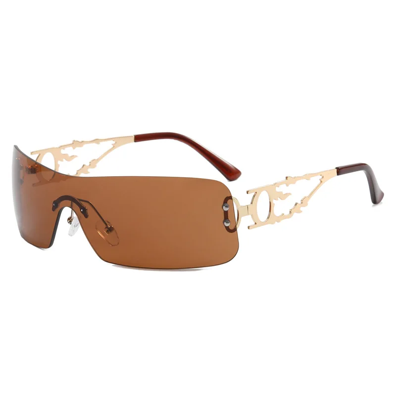 

New Fashion Sunglasses Metal Big Frame Men and Women Photography Europe and The United States Rimless Y2k Glasses Sunglasses