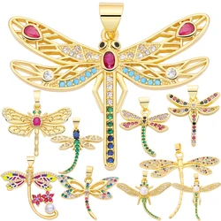 Juya-abalorios de libélula para mujer, chapado en oro Real de 18K, Micro pavé, colorido, creativo, bricolaje, regalo del Día de la madre, fabricación de joyas