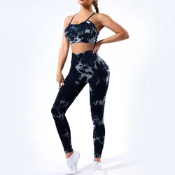 Tie-dye Yoga Sets Women Workout Tracksuit Push Up Sports Bra And Peach Hip Lift Leggings Gym Set Sportswear Fitness Sports Suits