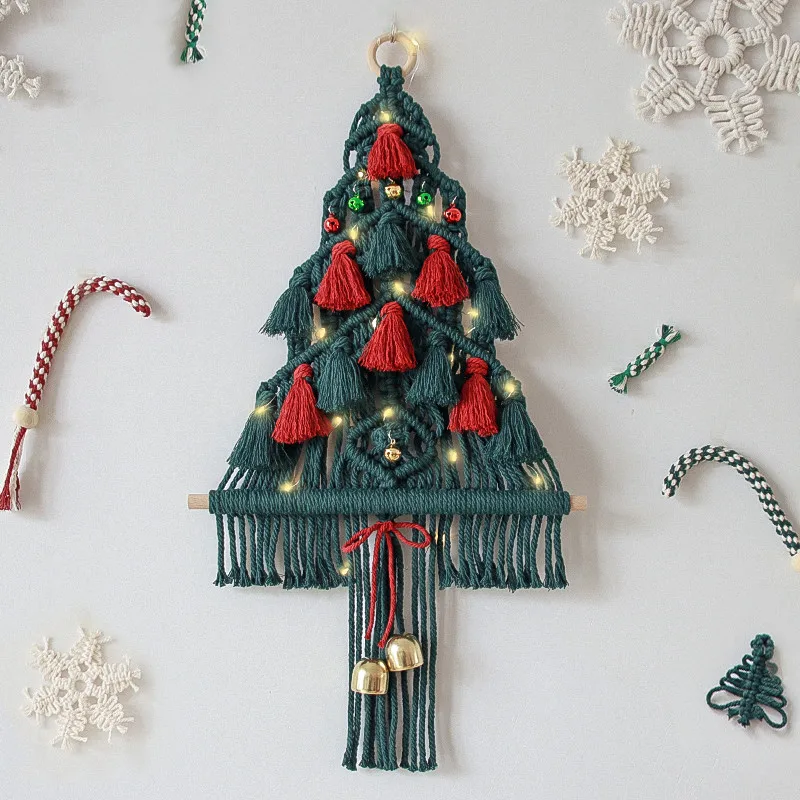 

Hand Woven Christmas Tree Tapestry Bell Gift Cotton Rope Tassel Children's Room Pendant