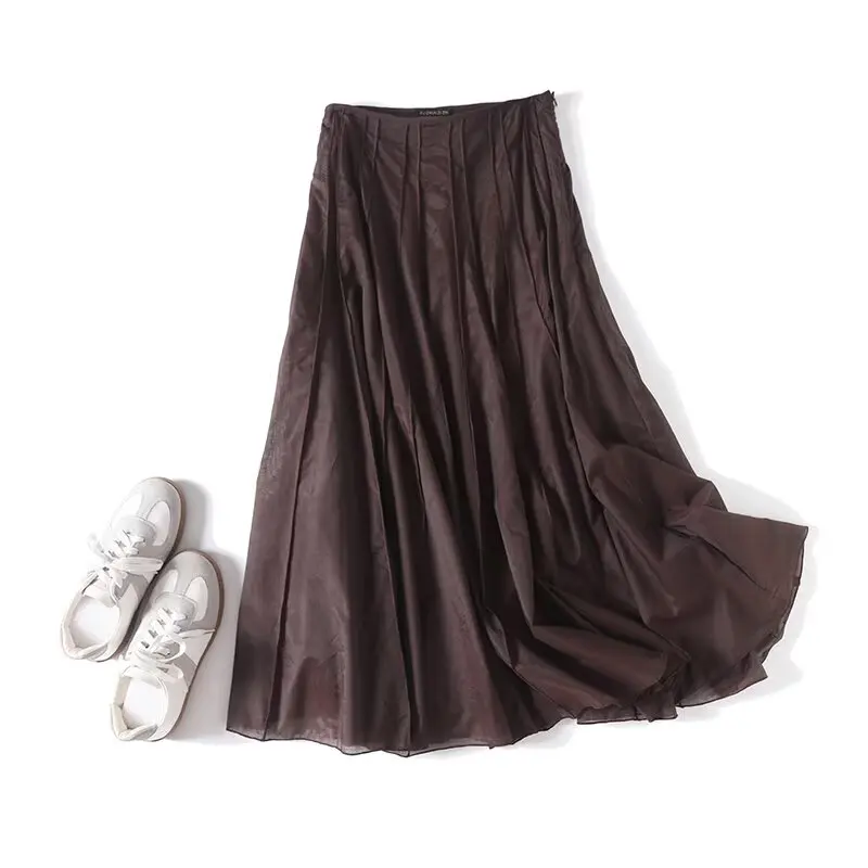 Dave&Di Woman Clothees Minimalist Mesh Splicing Temperament Elegant Skirt French Retro High Waist Casual A-line Skirts Women