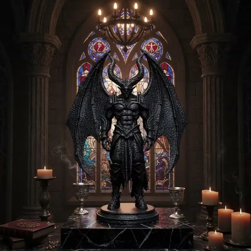 3D Printed Horned Demon Warrior Resin Statue 1Pcs Black Winged Devil Figurine for Dark Style Home Decor Art Collection