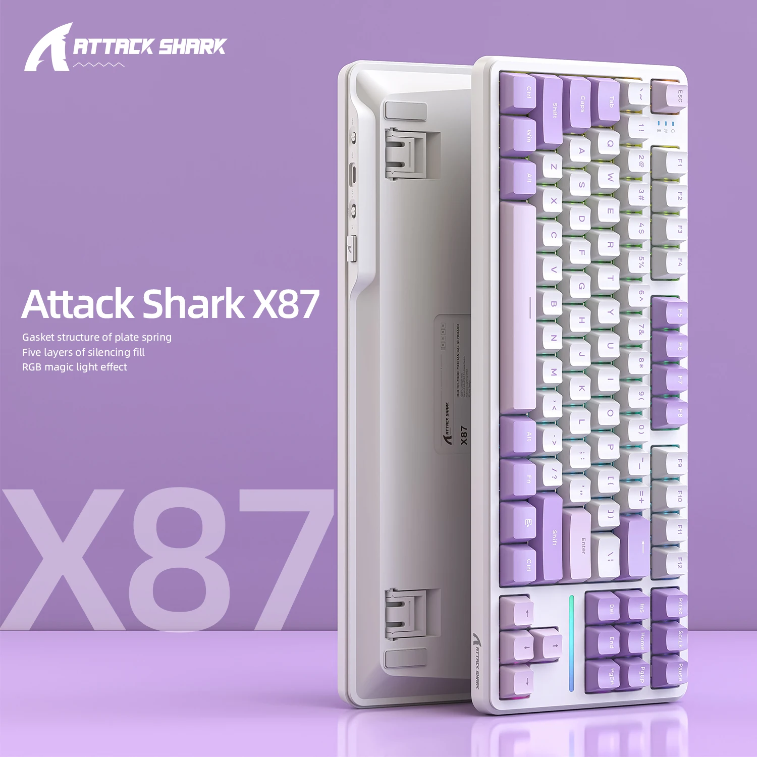 ATTACK SHARK X87 RGB Gaming Keyboard FR4 1.2mm Single Key Slotted PC Plate Plate Spring Gasket Full Key Hot Swap for E-S