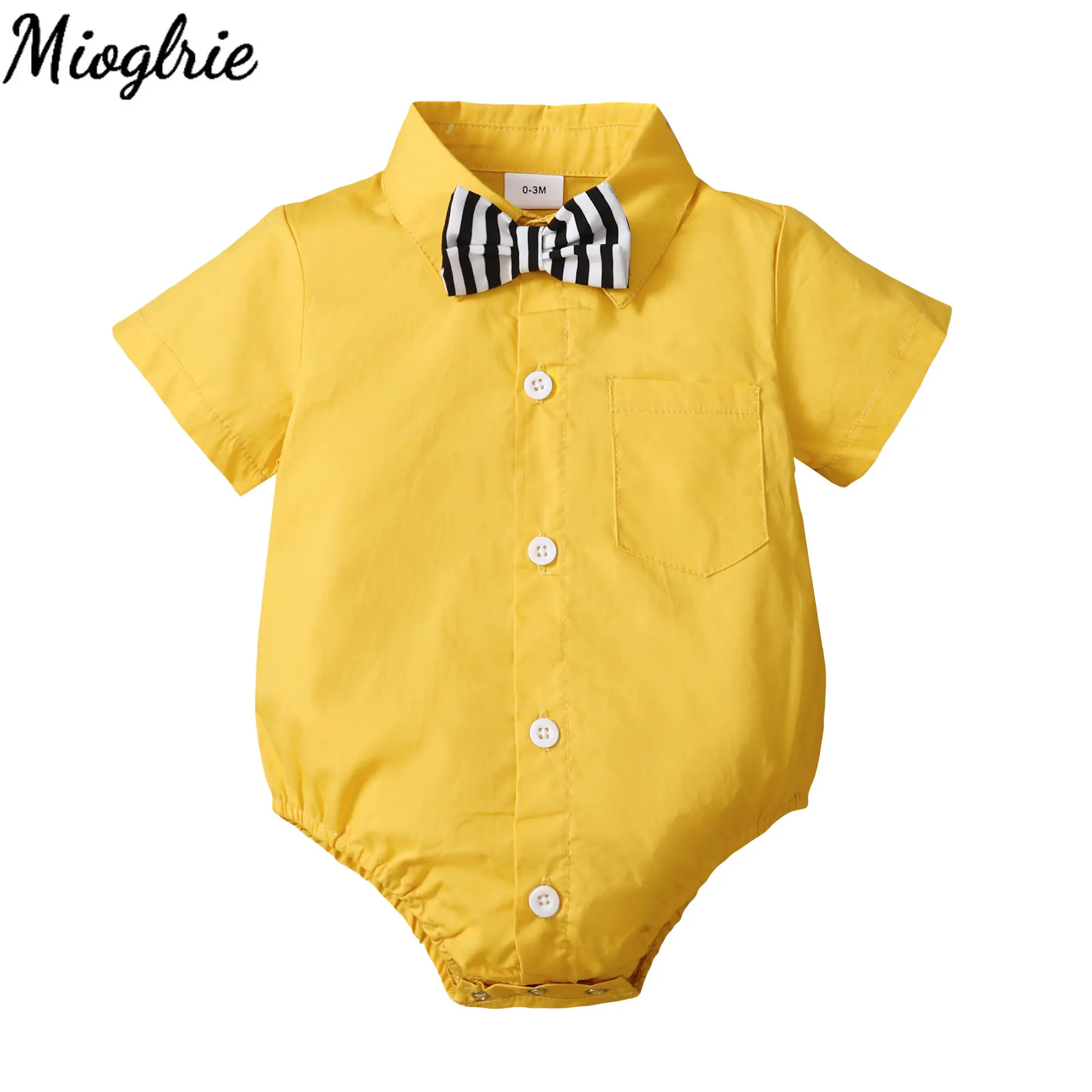 

0-24 month Newborn Boy Baby Jumpsuit Stripe Bow Tie Gentleman Short Sleeve Shirt Baby Boy Clothes Toddler Boy Outfits Romper