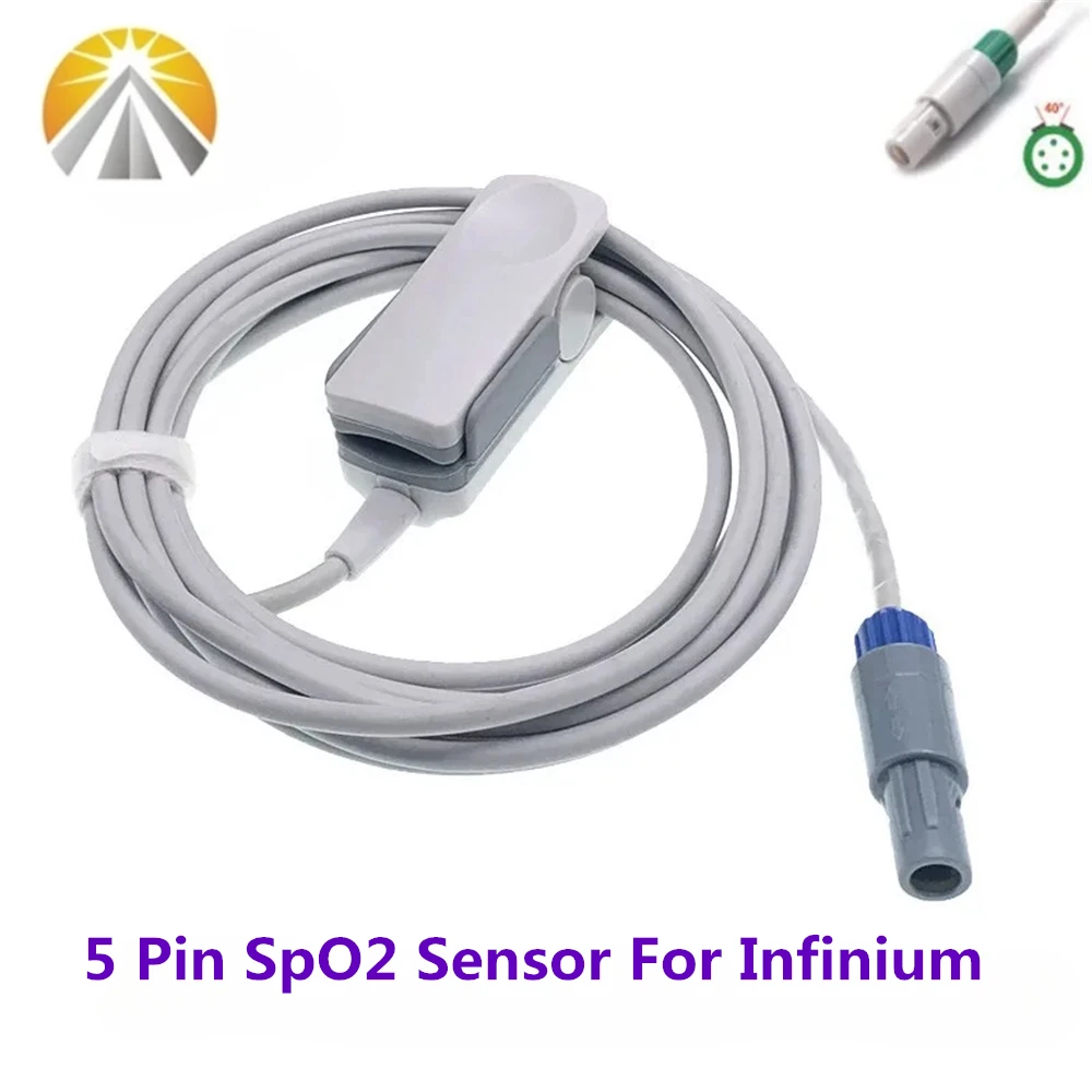 5 Pin SpO2 Sensor For Infinium II III Omni Digital Tech Reusable SAO2 Heart Rate Probe with Adult Child Neonates Veterinary Clip