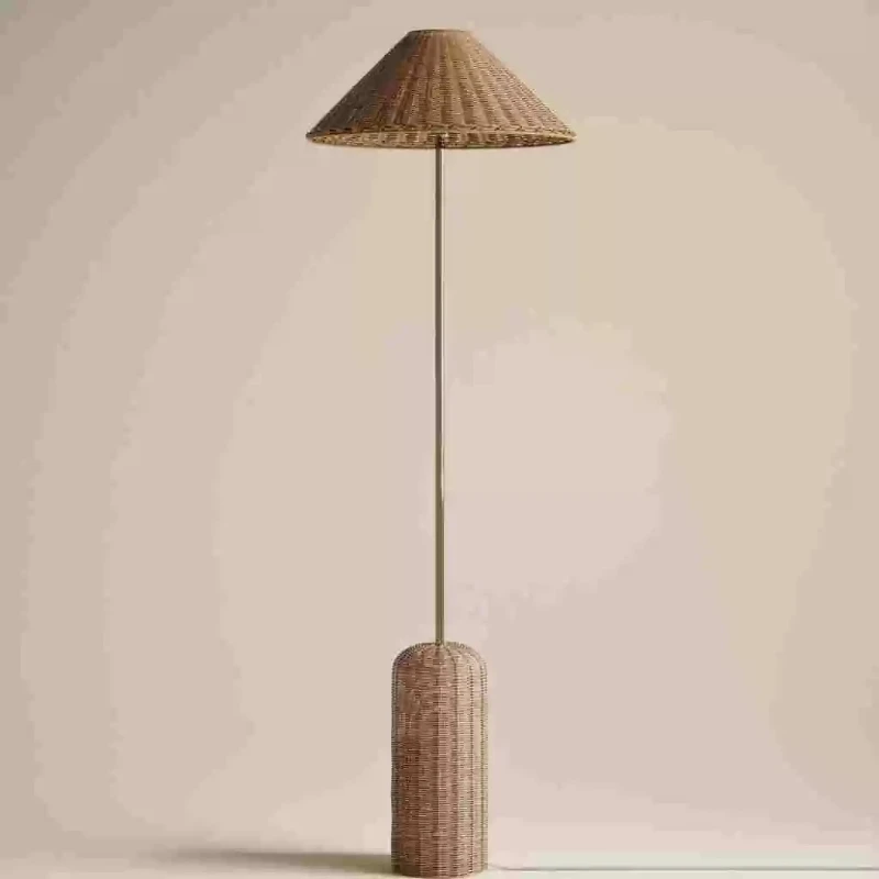 French rattan living room floor lamp bedroom study lamp wabi sandy wind floor lamp
