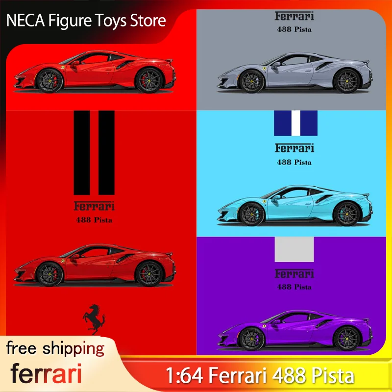 Elowen Art Ferrari 488 Pista Escala 1:64 Rosso Corsa Modelo de Carro em Liga Fundida para Decoração de Casa e Coleção de Carros de Brinquedo para Adultos