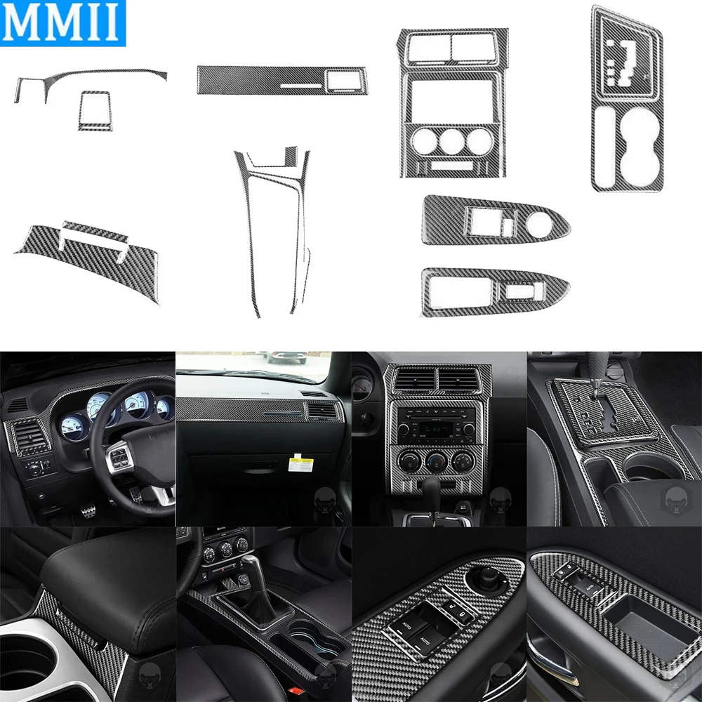 24Pcs Real Carbon Fiber Kits Interior Full Set Cover Trim Car Accessories Decoration Sticker For Dodge Challenger SRT8 2008-2014