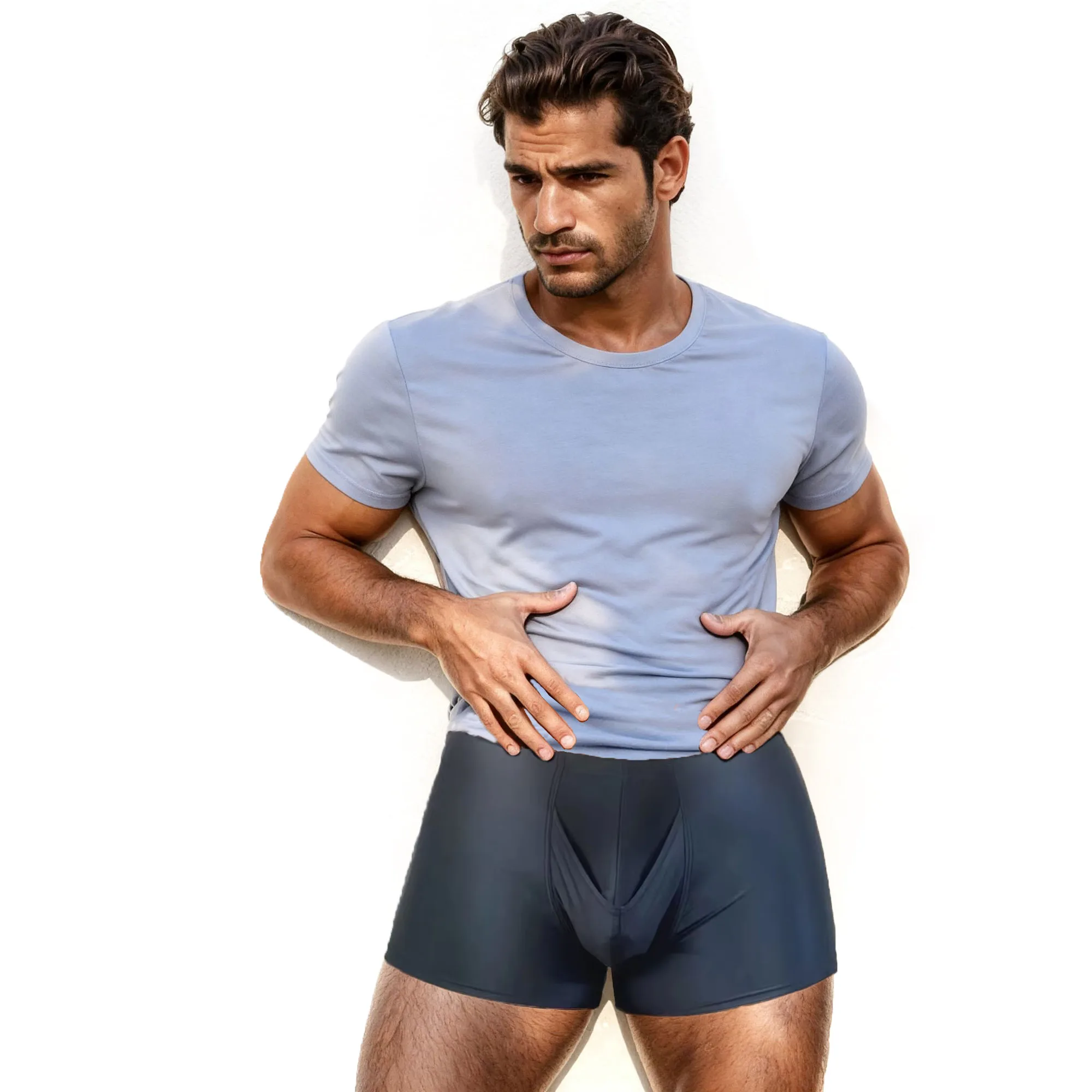 XClocKNYoung satin glossy underwear men FRONT open crotch underwear smooth boxer shorts Silk High elasticity satin glossy shorts