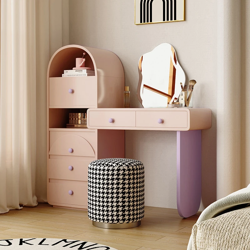 

Wooden Modern Vanity Table Dest Purple Luxury Space Saving Makeup Vanity Desk Mirror Drawer Penteadeira Feminina Home Furniture
