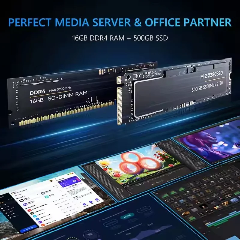 Mini komputer stacjonarny Intel N150/N100/N95 8 GB/16 GB RAM 256 GB/512 GB SSD Kompaktowa konstrukcja bez wentylatora do użytku biurowego i domowego