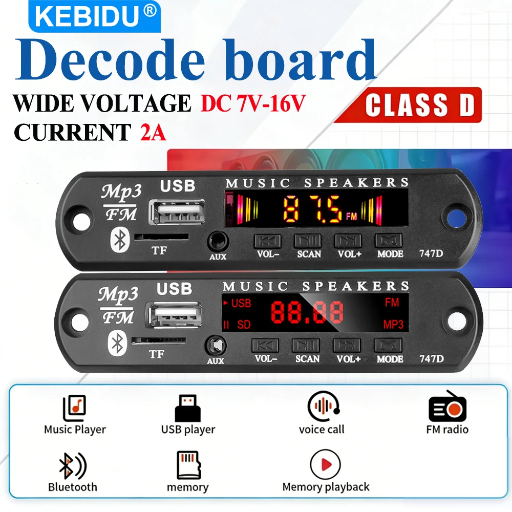 Kebidu Bluetooth 5.0 Mp3 Wma Decoder Board Dc 12V Wireless Audio Module Car Mp3 Player with Remote Control Usb Aux Fm Tf Radio