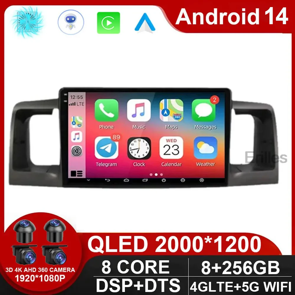 For Toyota Corolla E120 e 120 BYD F3 2007 - 2011 DSP IPS 6GRAM Android 14 4G NET Car Radio Multimedia Video Player Carplay GPS