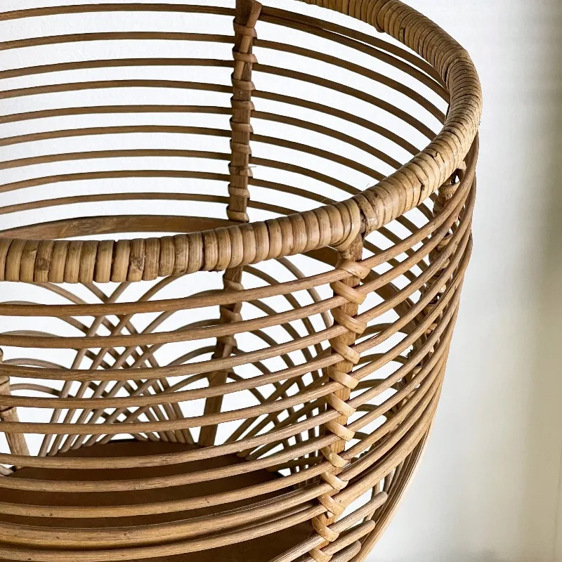 Handmade Single Rattan Woven Flower Pot Stand for Home Balcony Garden, Natural Handwoven Plant Shelf, Rustic Indoor Outdoor Use