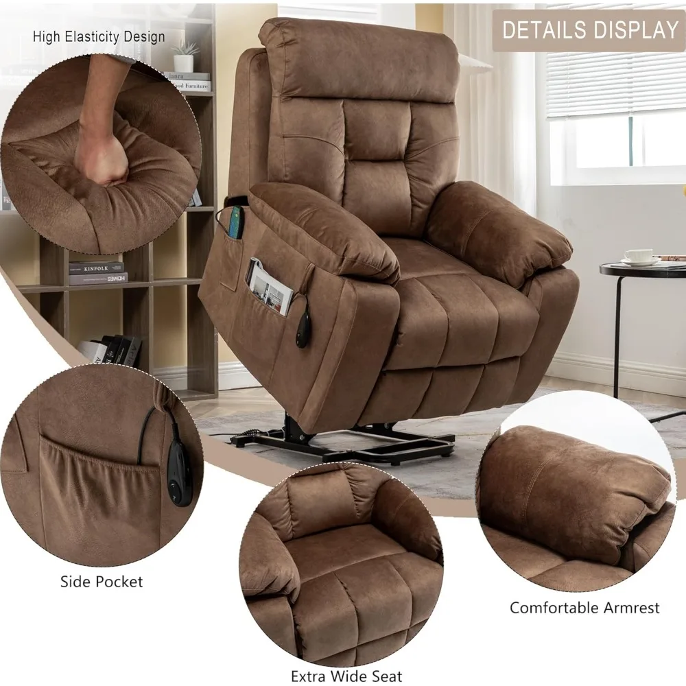 كرسي كرسي رفع الطاقة مع وظائف التدليك والتدفئة، أريكة مخملية مع جهاز تحكم عن بعد وحاملي أكواب #6