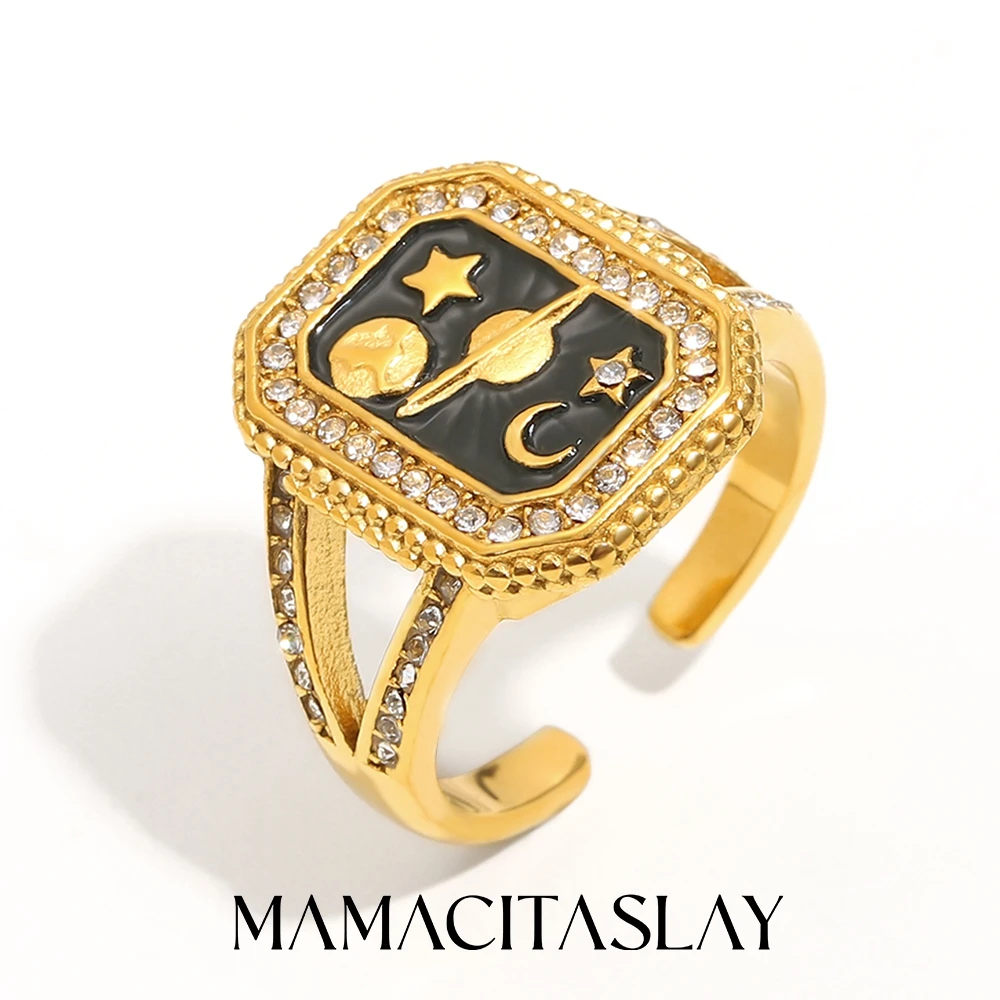 MamacitaSlay 316L roestvrij staal emaille zirkoon hart ster maan ring ketting partij waterdichte sieraden dames charme sieraden