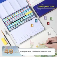 Detachable watercolor block Pigments set 24/36/48 color pearlescent color solid water powder pigment Iron box Art Supplies