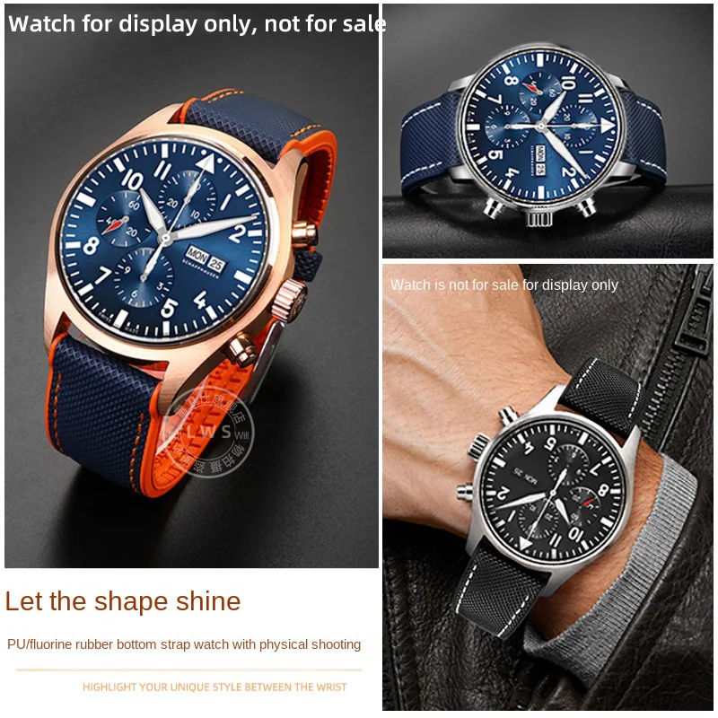 Quality rubber strap bracelet for Portugieser Pilots Mark 18 Portofino watch band Nylon pattern 20mm 21mm 22mm strap men For IWC