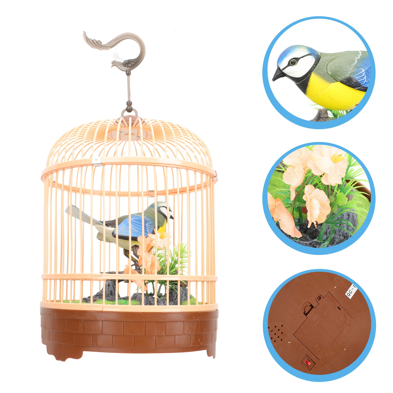 Jaula para pájaros, decoración colgante, juguete educativo interactivo acústico para niños, jaula de pájaros de inducción, juguete para cantar, decorar