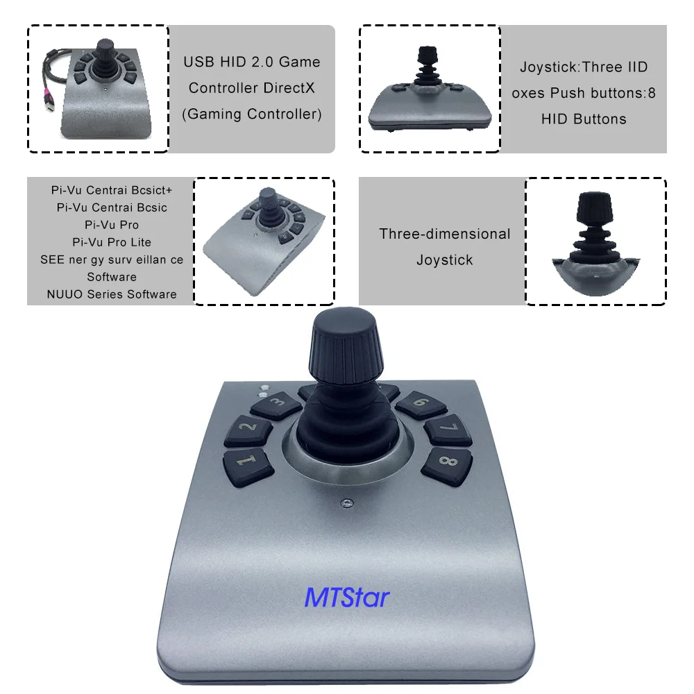 3-axis Hall Effect USB Joystick Keyboard Controller for PTZ Camera Video Surveillance Software Window 8--10 Management Nuuo