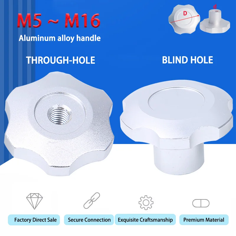 1pcs Aluminum Alloy Hexagonal Star Shaped Handle Through-Hole Blind Hole Plum Blossom Hand Tightening Knob Machine Handle M5-M16