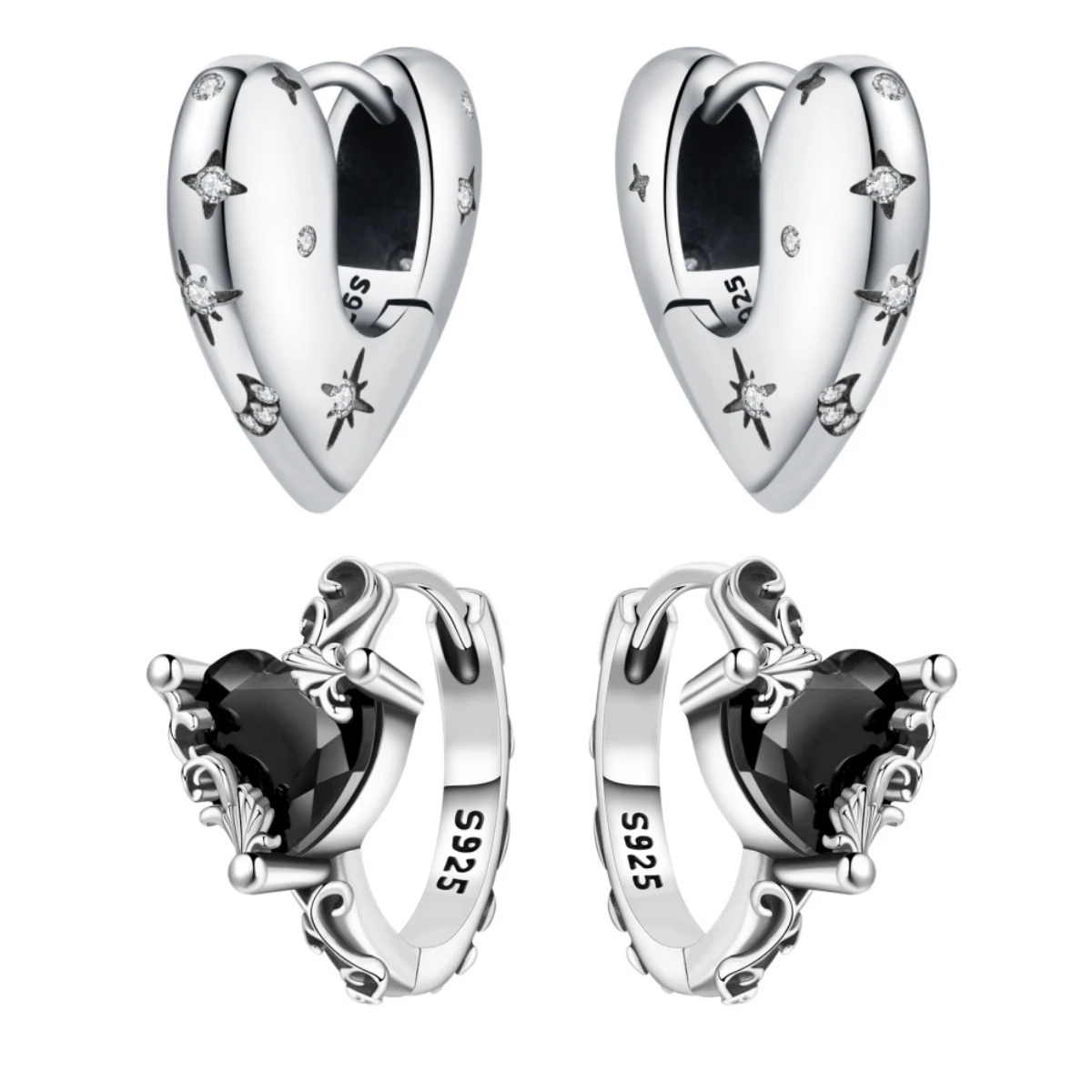 Women's 925 Sterling Silver Star Moon Heart Shape Earrings