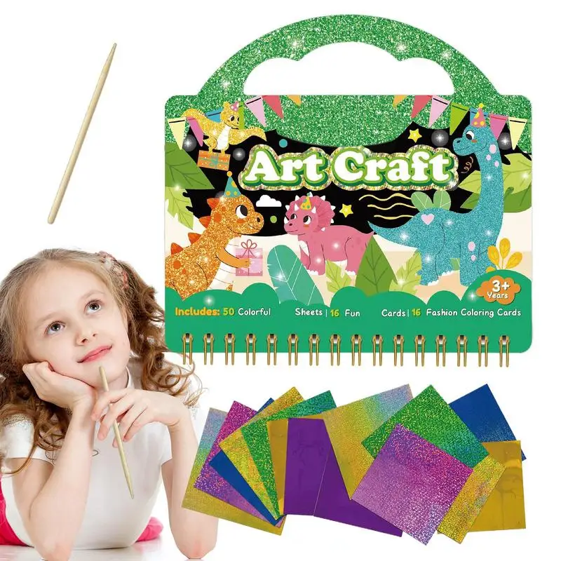 Crianças criativas livro para colorir dos desenhos animados dinossauro crianças adolescentes livro de atividades mágicas arte adesivo livro artesanal colorido conjunto para colorir