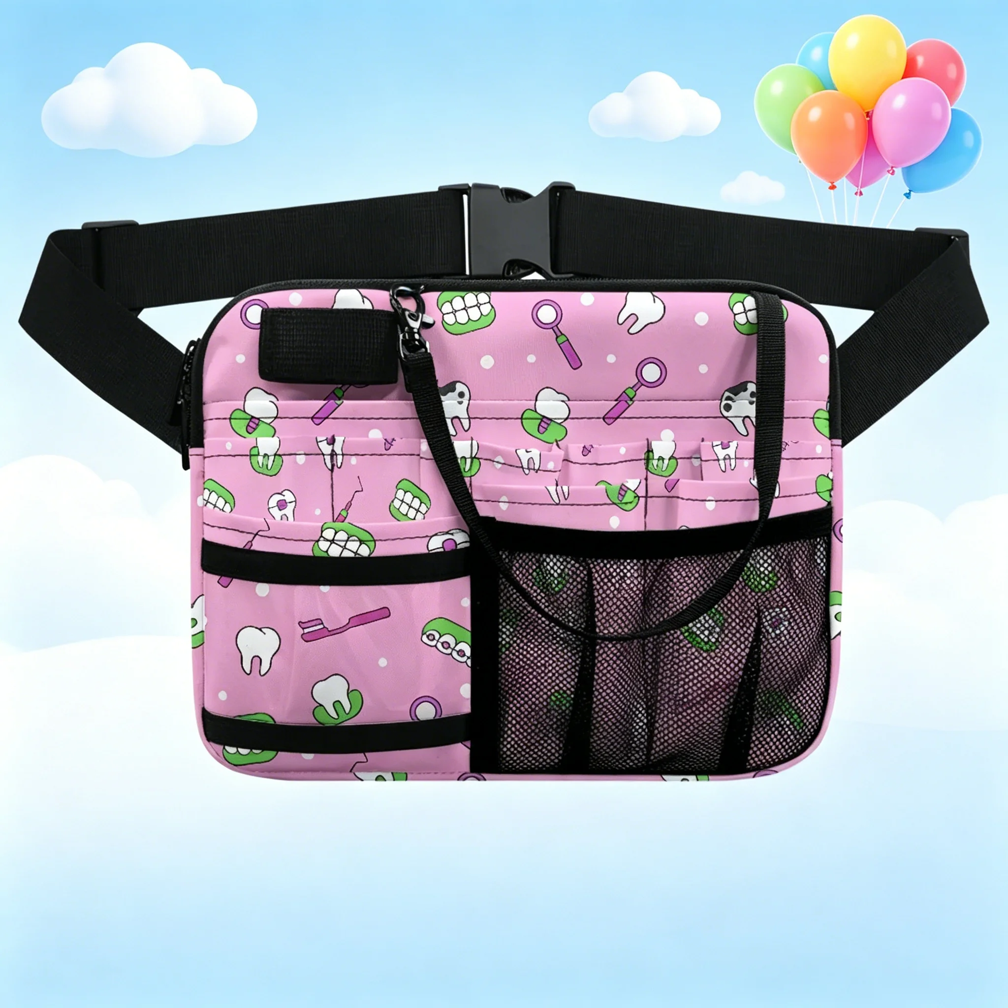 

Симпатичная поясная сумка для стоматологов - с принтом мультяшных зубов и инструментов, для стоматологов, гигиенистов и студентов-стоматологов