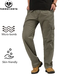 New Men Spring Thin High-Quality Design Outdoor Leisure Pants Men Solid Color Loose Straight Elastic Waist Pants Male Large Size
