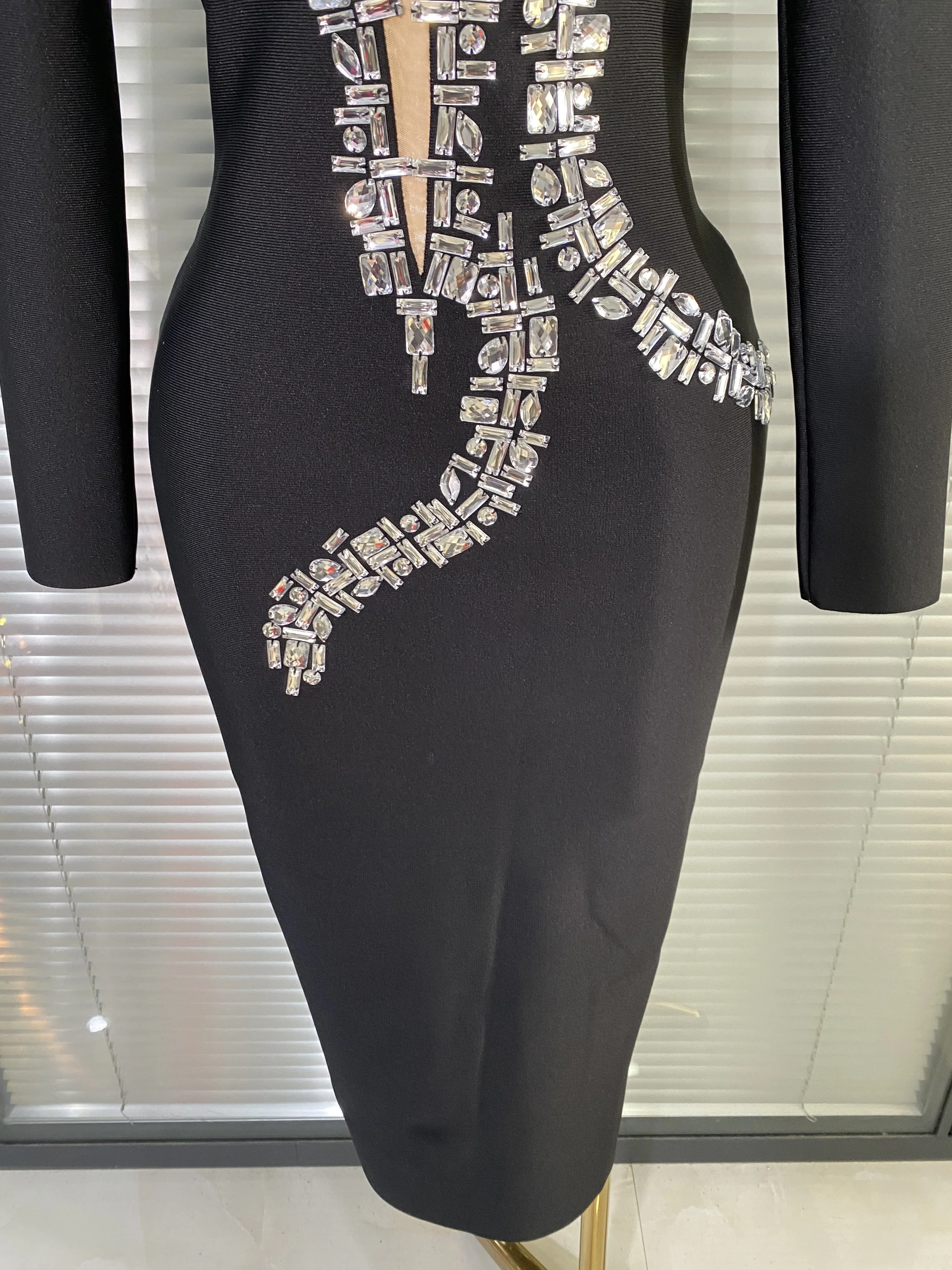 Luksusowa, błyszcząca sukienka maxi z długim rękawem, zdobiona diamentami, seksowna, patchworkowa, bandażowa, w stylu gwiazd, idealna na urodziny, imprezę, studniówkę, vestido.