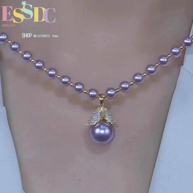 High-end luxury purple pearl and diamond necklace feminine elegant and high-end clavicle chain light luxury violet