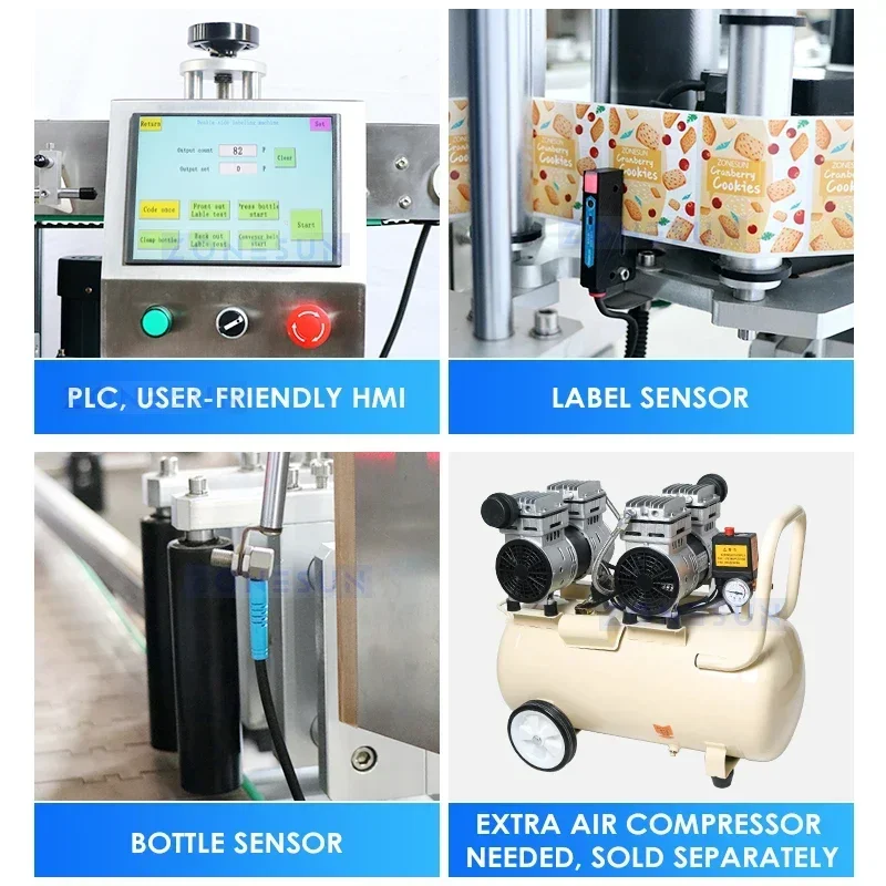 ZONESUN ZS-TB300N Automatic Tabletop  Adhesive Label Round Flat Bottles Labeling Machine Wrap Around Labeler