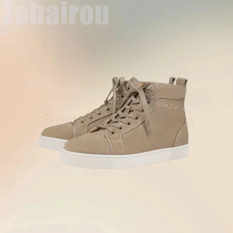 

Beige Sewing Design White Sole High Top Men Sneakers Fashion Lace Up Men Boots Luxurious Handmade Party Office Men Casual Shoes