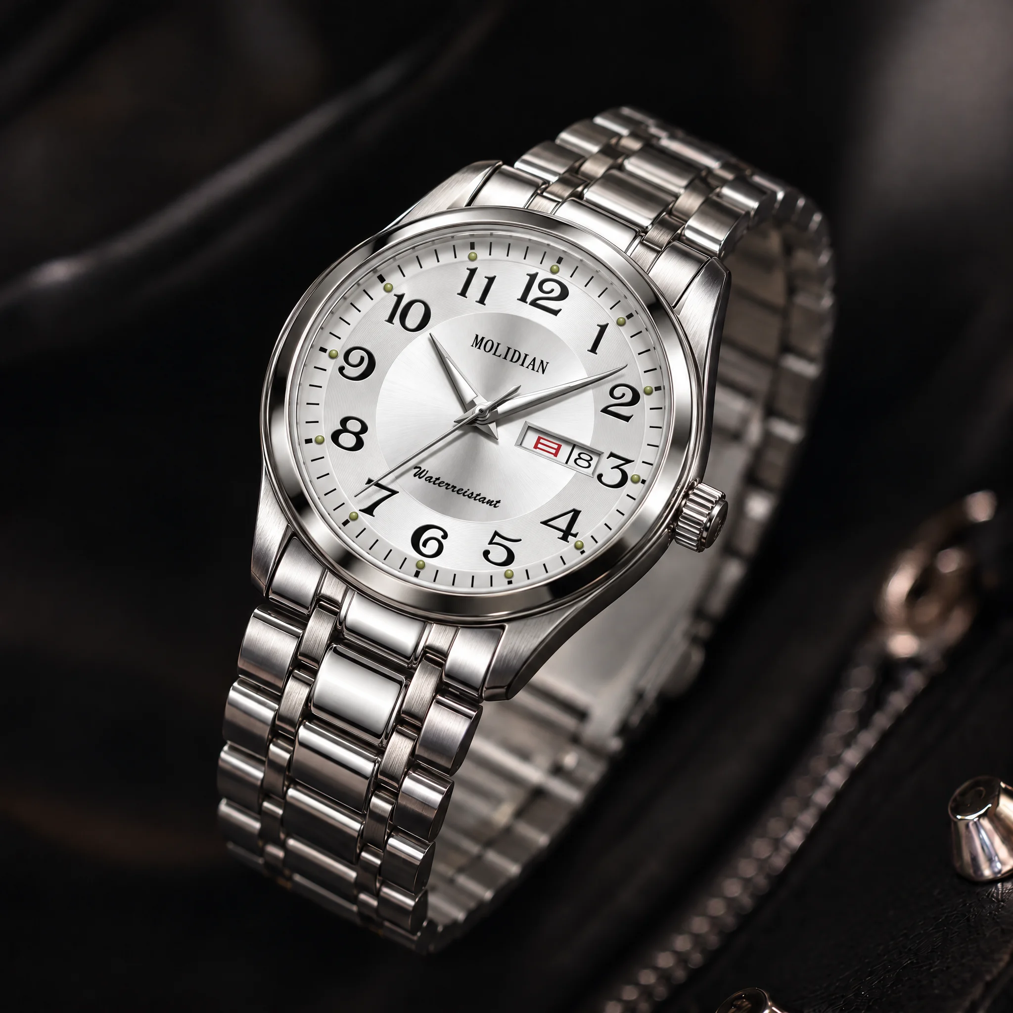 CILOA-Men Business Quartz Watch Solid Steel Band Big Number Dial Day Date Waterproof Wristwatch Reloj Hombre-618-1009